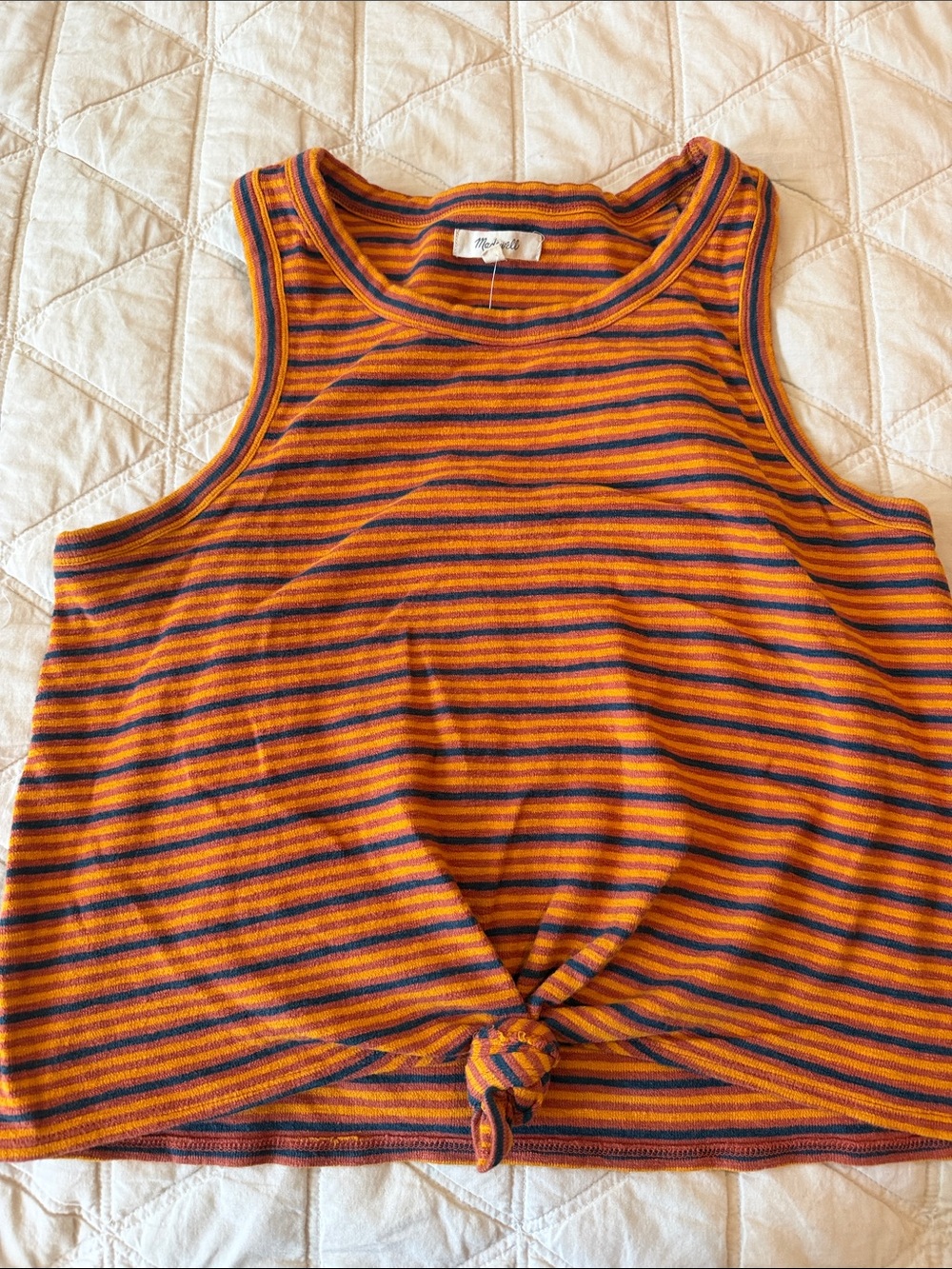 Madewell Orange & Navy Striped Tie-Front Tank